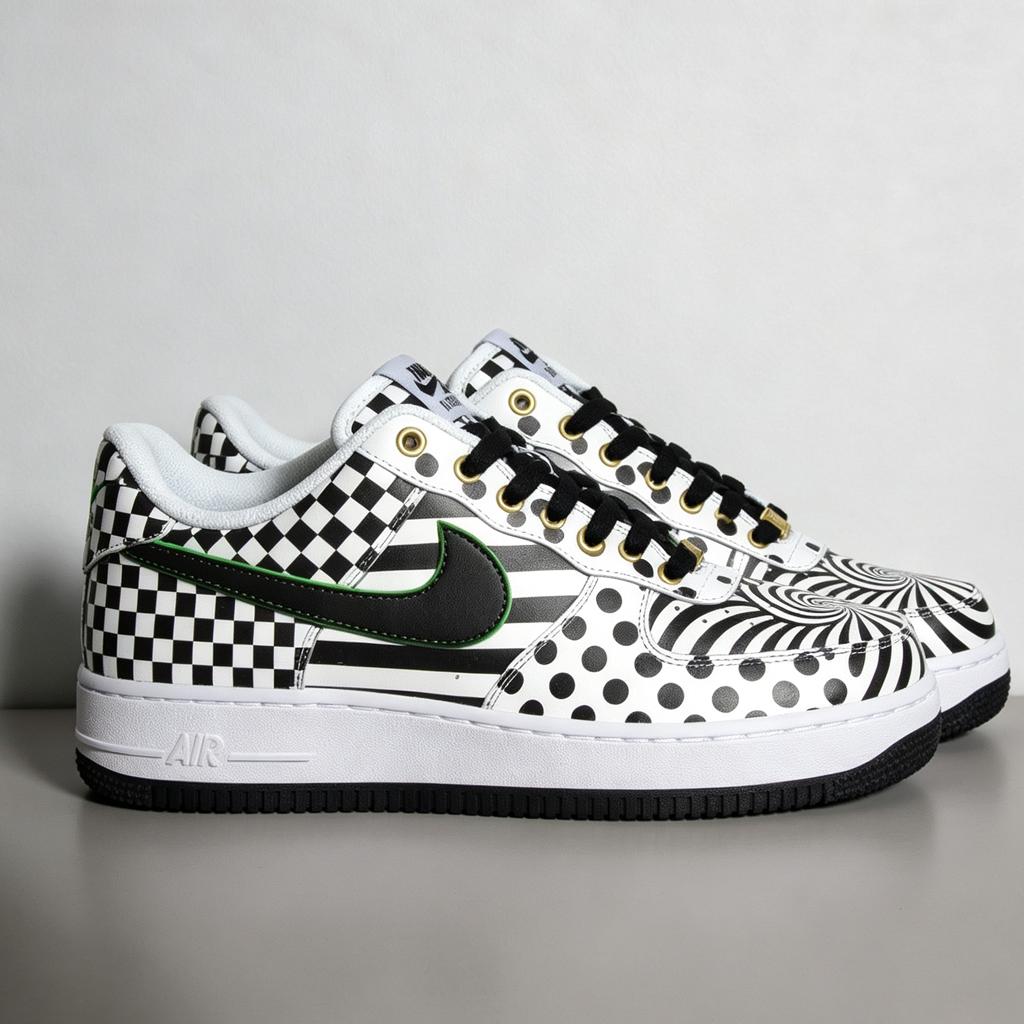 Custom White Air Force 1, Black&White Art, Hand Painted Sneakers,Streetwear Style,Geometric Lover Gift