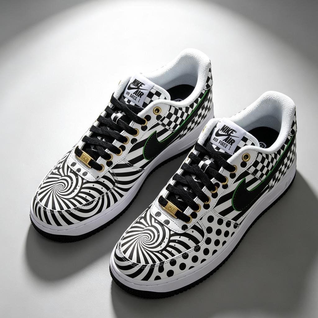 Custom White Air Force 1, Black&White Art, Hand Painted Sneakers,Streetwear Style,Geometric Lover Gift