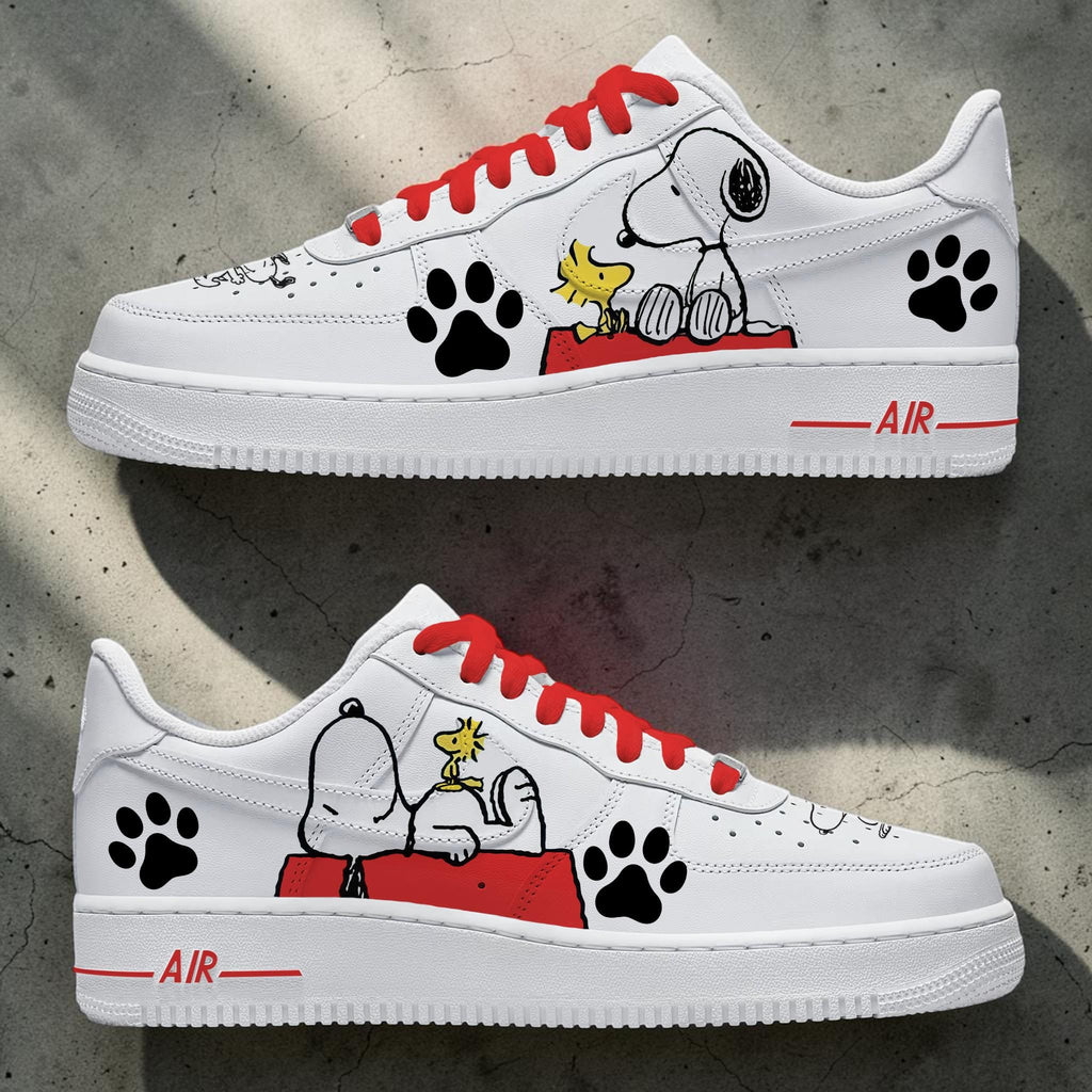 Cartoon Dog Sneakers, Cute Dog Graphic Shoes, White Custom Sneakers, Red Lace Streetwear Shoes, Unique Gift for Dog Lovers