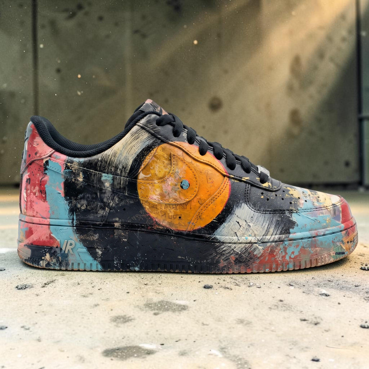 Custom Artistic Sneakers, Black Multicolor Paint Splatter Shoes, Streetwear Shoes, Unique Gift for Sneaker Lovers