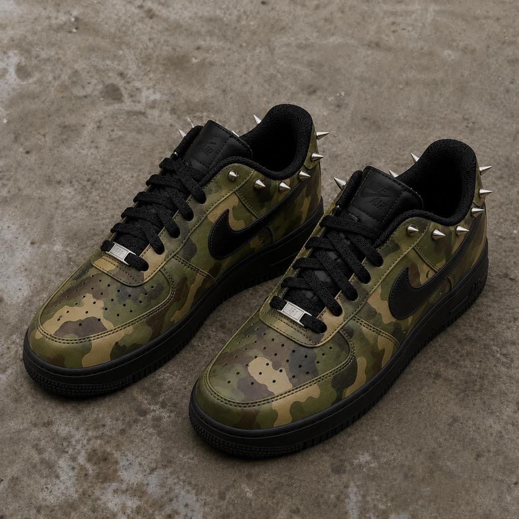 Custom Black Air Force 1,HandPainted Camo With Studded&Spikes Shoes,Tactical Camo Footwear As Unique Gift For Him