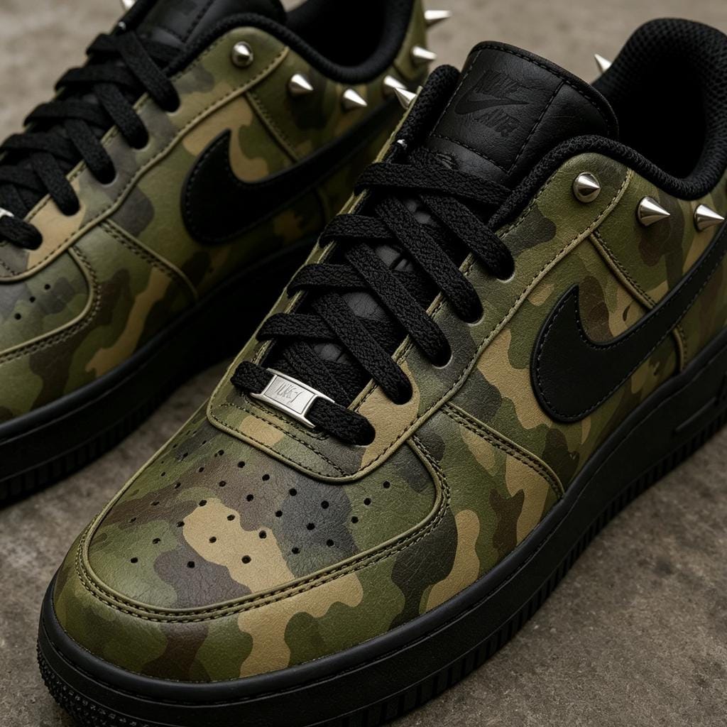 Custom Black Air Force 1,HandPainted Camo With Studded&Spikes Shoes,Tactical Camo Footwear As Unique Gift For Him