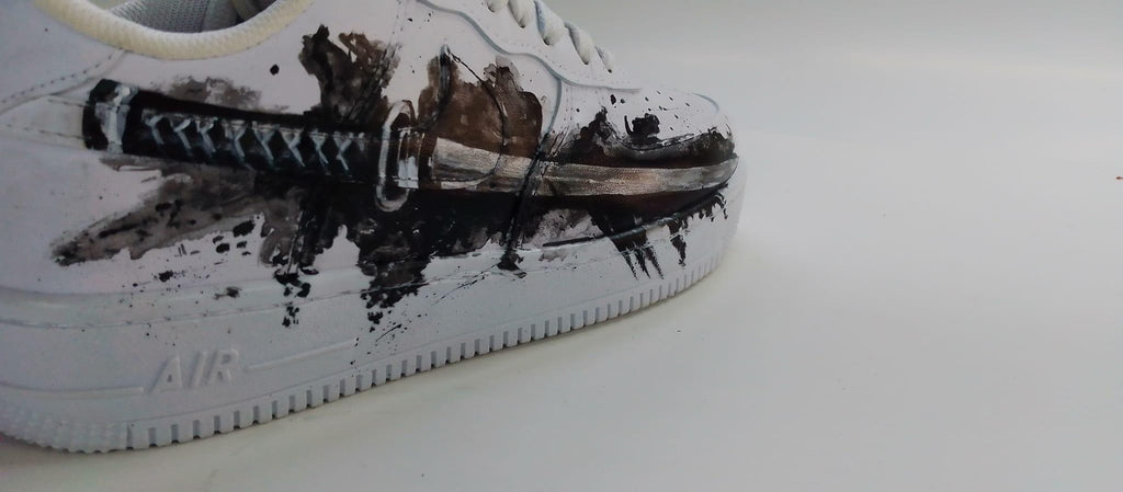 White Shoes with Black Samurai Sword Art,Alternative Streewear Footwear,Gothic Hand-Painted Sneakers,Gift
