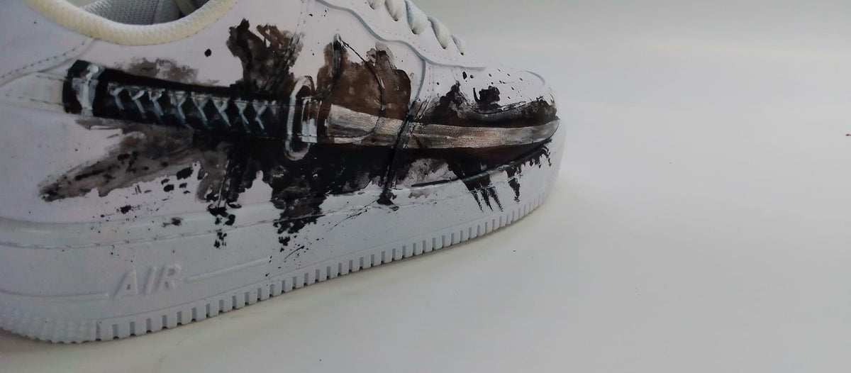 White Shoes with Black Samurai Sword Art,Alternative Streewear Footwear,Gothic Hand-Painted Sneakers,Gift