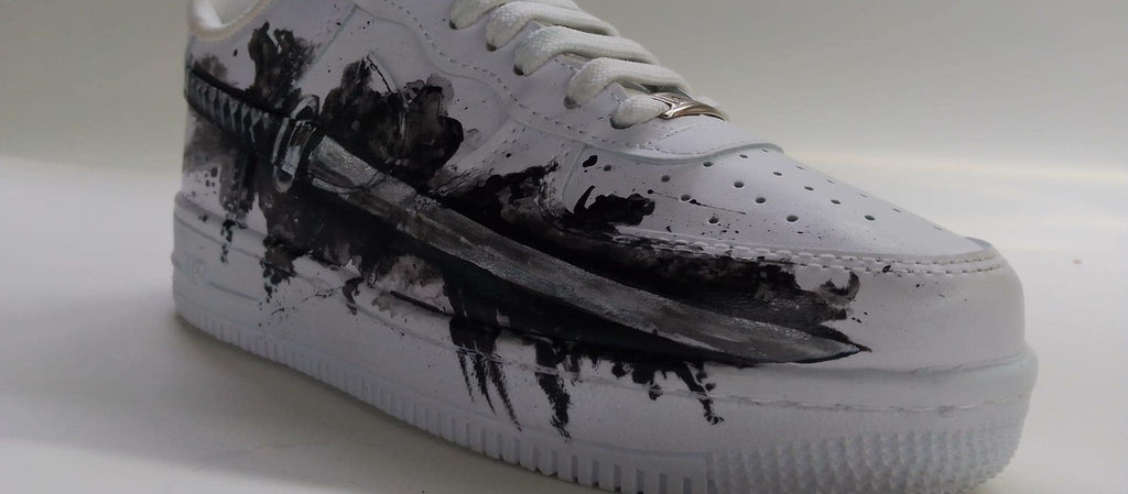 White Shoes with Black Samurai Sword Art,Alternative Streewear Footwear,Gothic Hand-Painted Sneakers,Gift