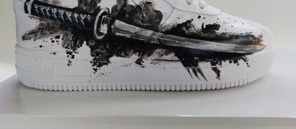 White Shoes with Black Samurai Sword Art,Alternative Streewear Footwear,Gothic Hand-Painted Sneakers,Gift