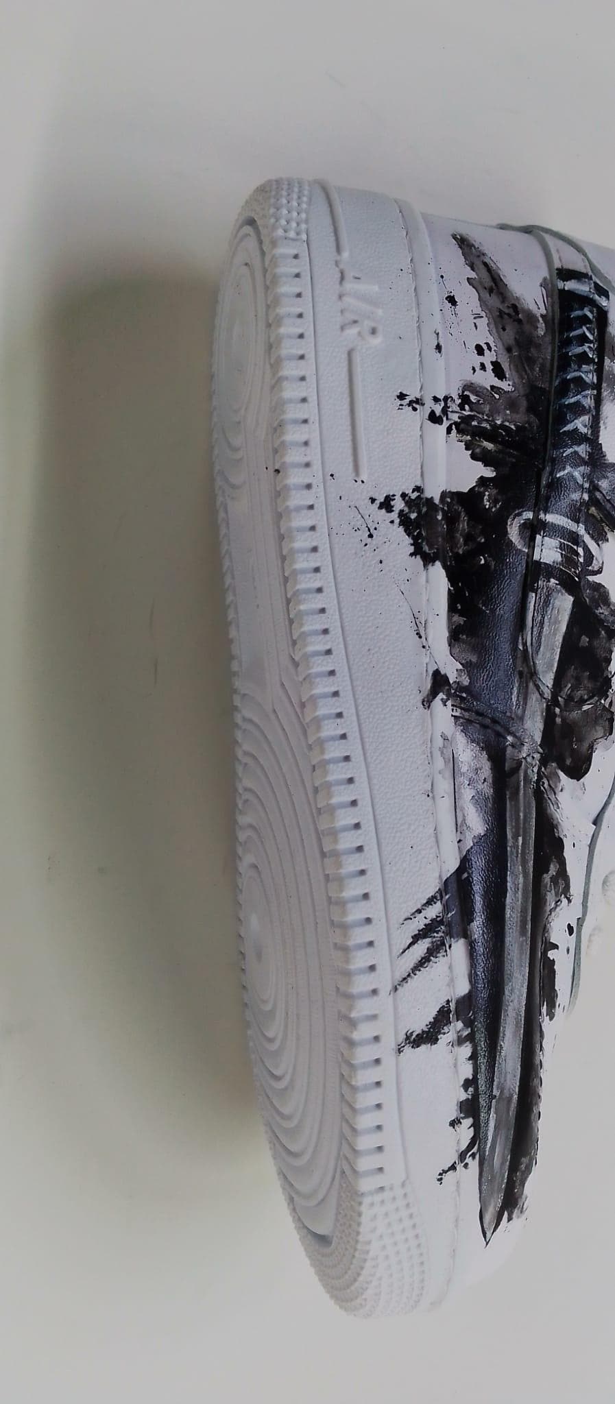 White Shoes with Black Samurai Sword Art,Alternative Streewear Footwear,Gothic Hand-Painted Sneakers,Gift