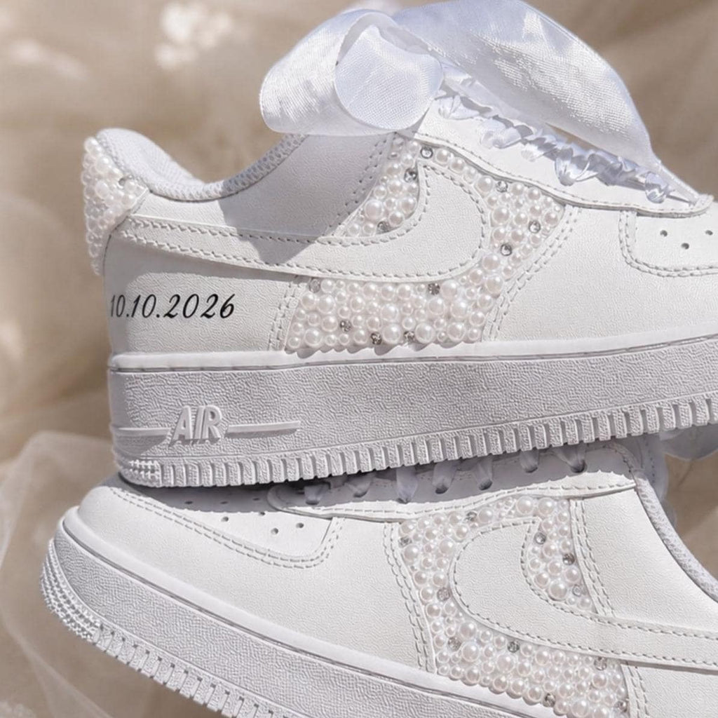 Pearl & Rhinestone Bridal Sneakers, Personalized Wedding Shoes with Custom Side Design