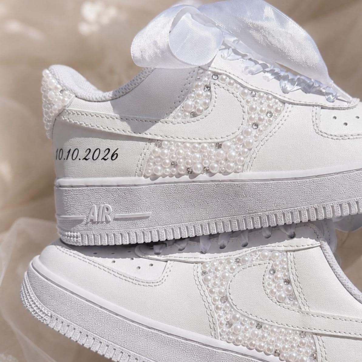 Pearl & Rhinestone Bridal Sneakers, Personalized Wedding Shoes with Custom Side Design