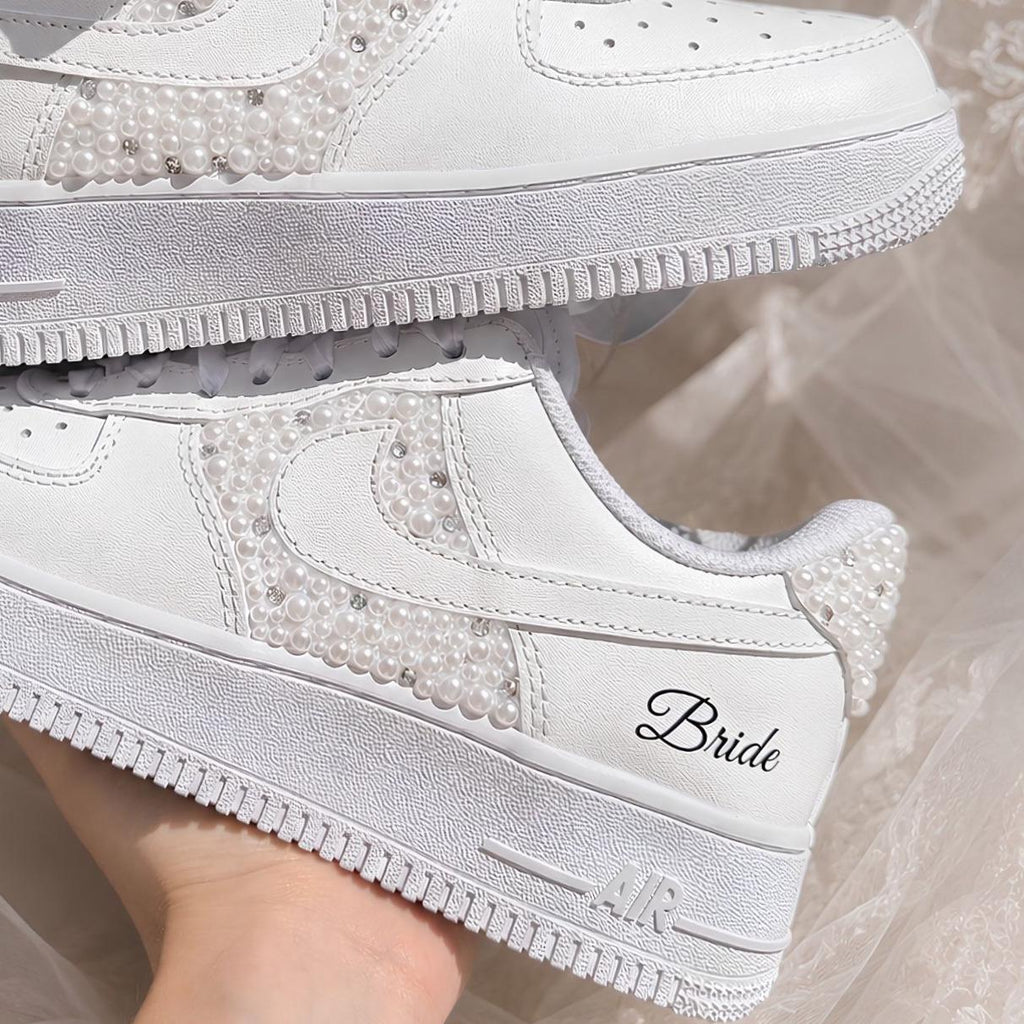 Pearl & Rhinestone Bridal Sneakers, Personalized Wedding Shoes with Custom Side Design