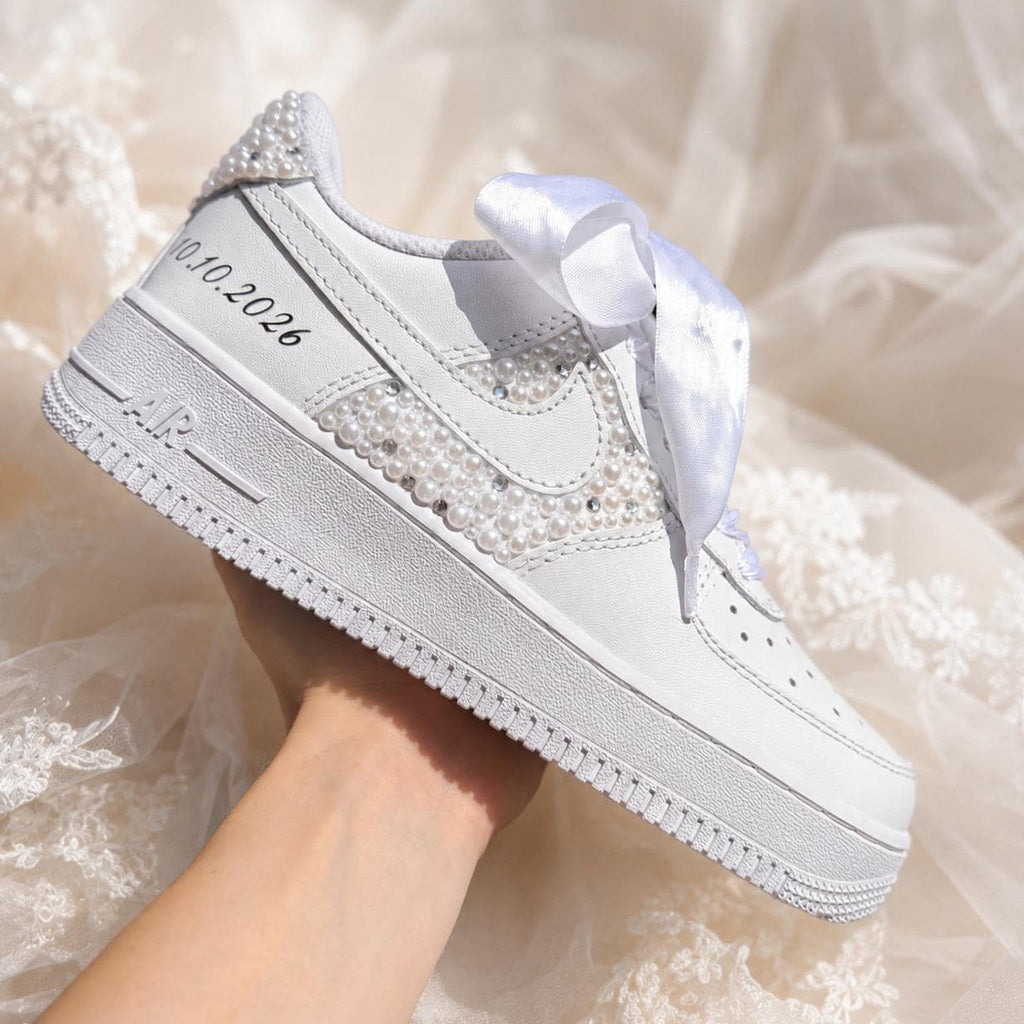 Pearl & Rhinestone Bridal Sneakers, Personalized Wedding Shoes with Custom Side Design