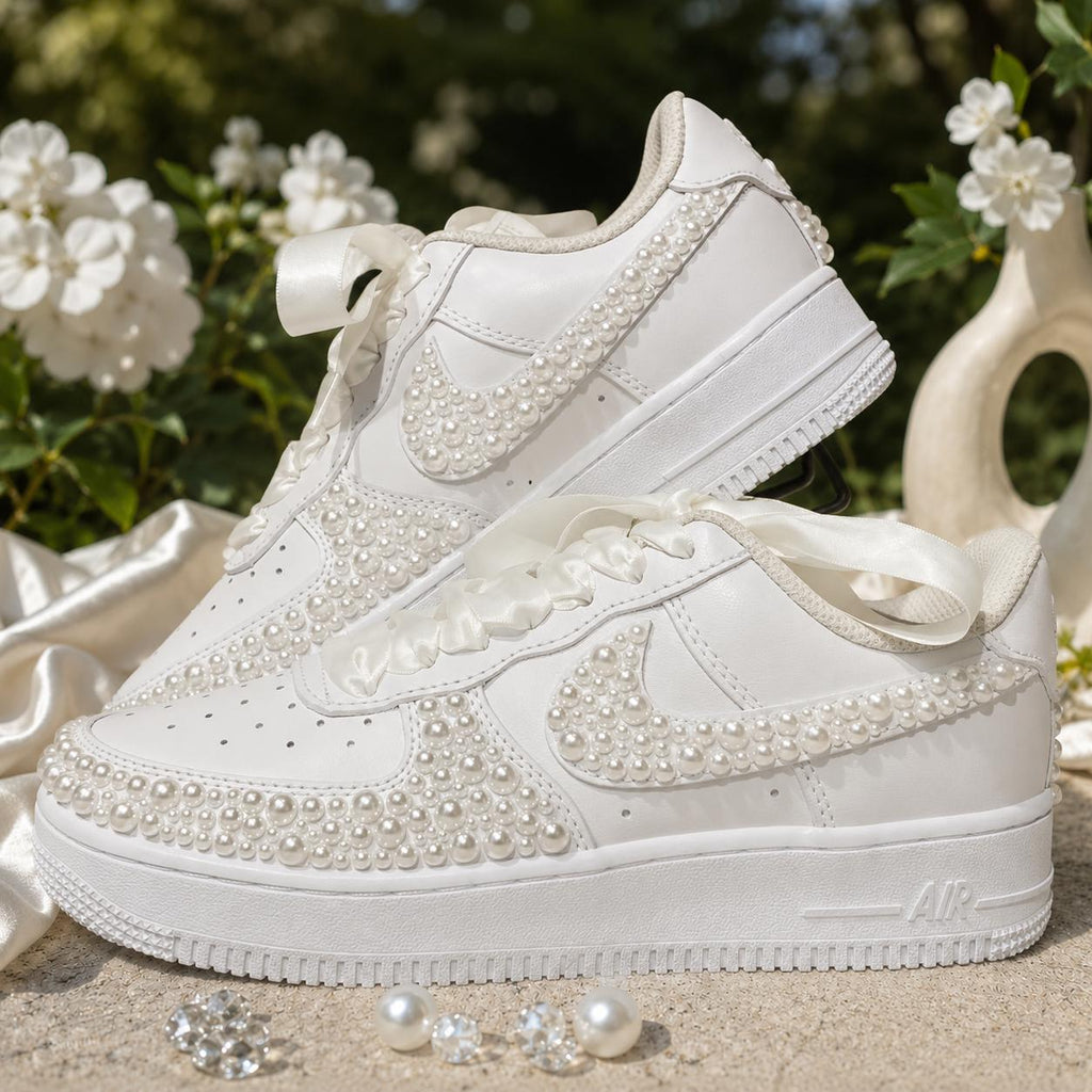 Custom Wedding Sneakers for Brides—Wedding Bridesmaid Gifts—Pearl Sneakers — Wedding Gift for the Bride—Handmade Custom Wedding Sneakers