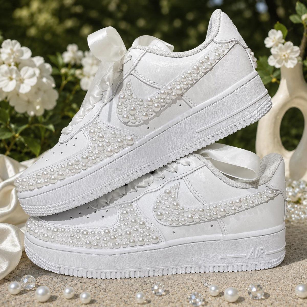 Custom Wedding Sneakers for Brides—Wedding Bridesmaid Gifts—Pearl Sneakers — Wedding Gift for the Bride—Handmade Custom Wedding Sneakers
