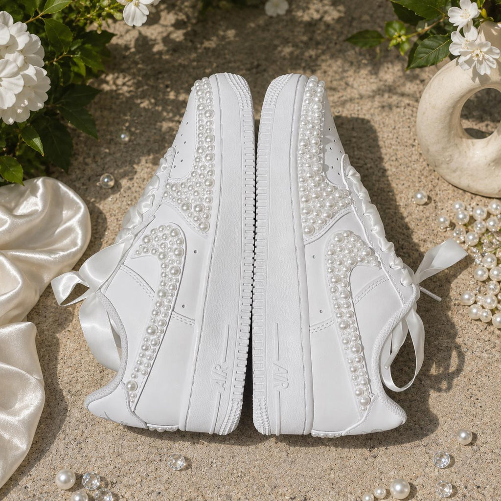 Custom Wedding Sneakers for Brides—Wedding Bridesmaid Gifts—Pearl Sneakers — Wedding Gift for the Bride—Handmade Custom Wedding Sneakers