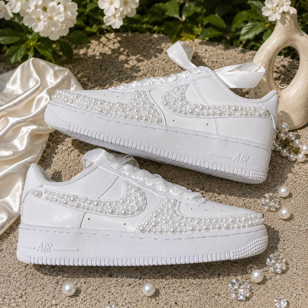 Custom Wedding Sneakers for Brides—Wedding Bridesmaid Gifts—Pearl Sneakers — Wedding Gift for the Bride—Handmade Custom Wedding Sneakers