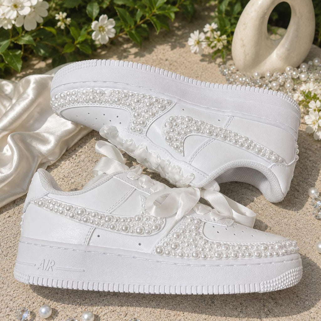 Custom Wedding Sneakers for Brides—Wedding Bridesmaid Gifts—Pearl Sneakers — Wedding Gift for the Bride—Handmade Custom Wedding Sneakers