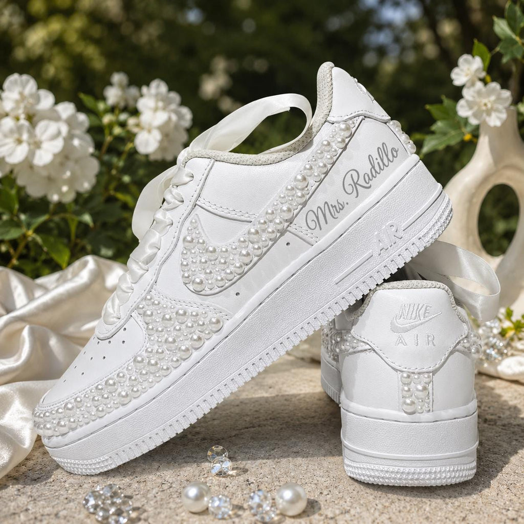 Custom Wedding Sneakers for Brides—Wedding Bridesmaid Gifts—Pearl Sneakers — Wedding Gift for the Bride—Handmade Custom Wedding Sneakers