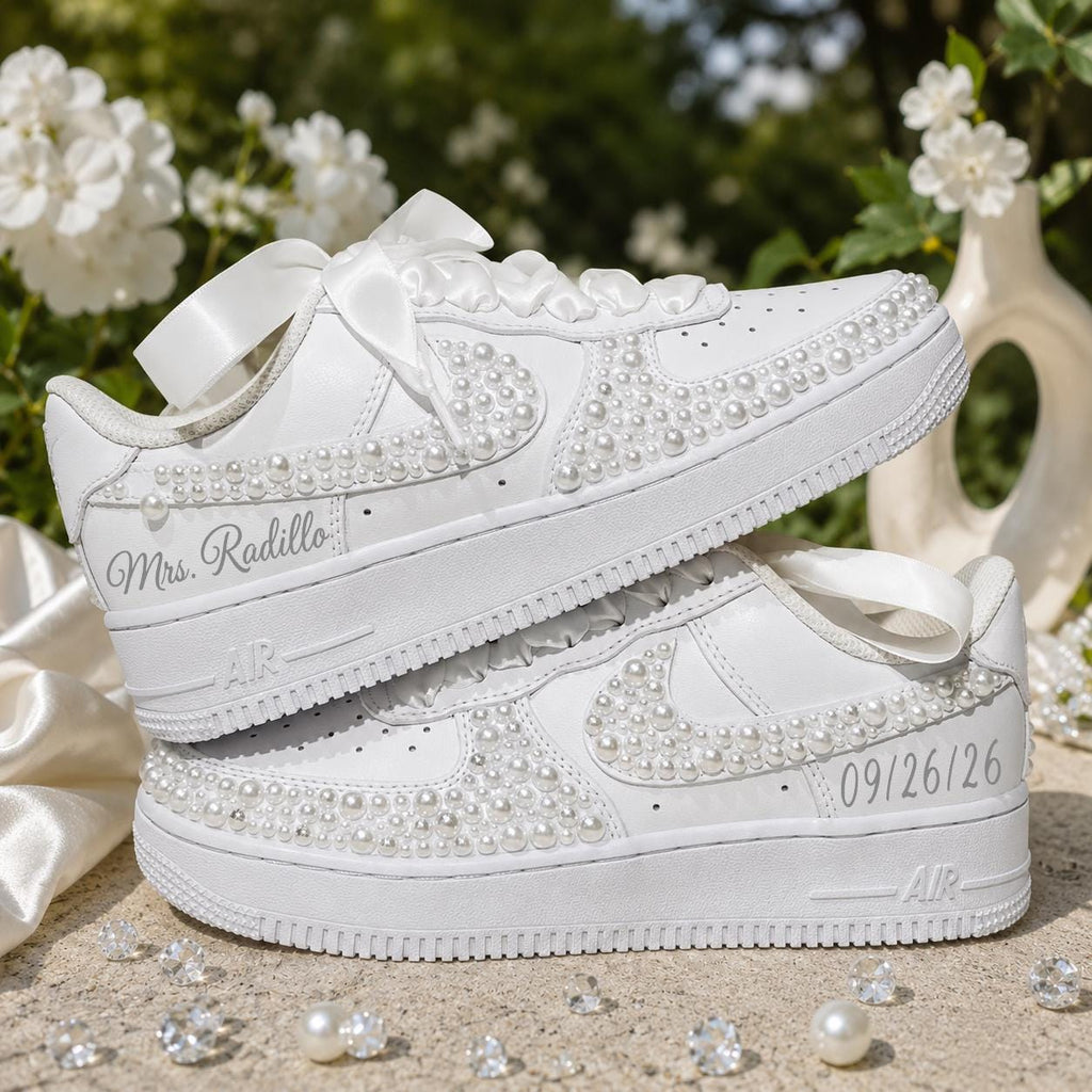 Custom Wedding Sneakers for Brides—Wedding Bridesmaid Gifts—Pearl Sneakers — Wedding Gift for the Bride—Handmade Custom Wedding Sneakers