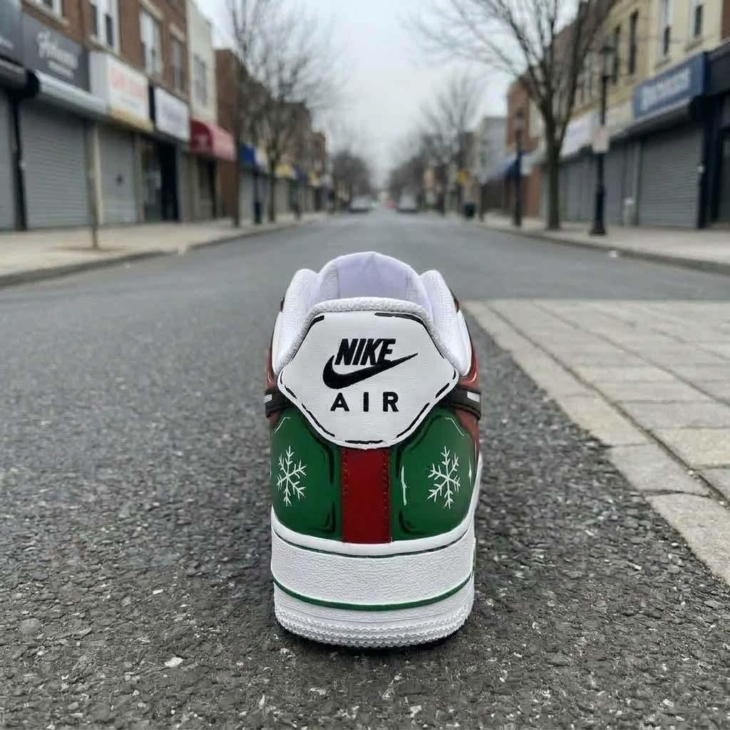Festive Custom Shoes, Hand Painted Christmas AF1, Holiday Streetwear Kicks
