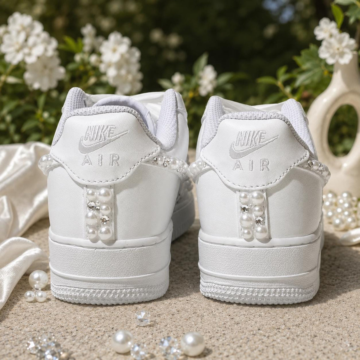 Custom Wedding Sneakers for Brides— Pearl & Silver Rhinestone Bridal Sneakers — Wedding Gift for the Bride—Handmade Custom Wedding Sneakers