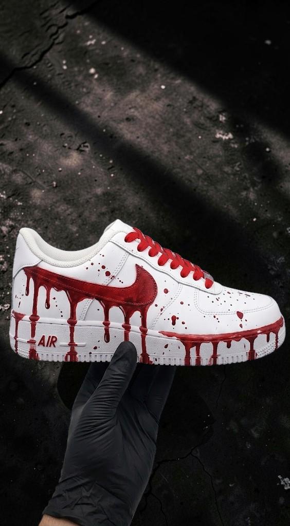 Custom Red Drip Sneakers, White Hand Painted Shoes, Red Splash Streetwear Shoes, Unique Custom Sneakers, Gift for Sneaker Lovers
