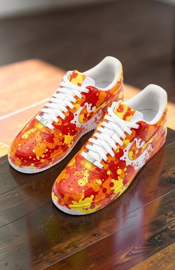 Custom Orange Splash Sneakers, Hand Painted Drip Shoes, Colorful Streetwear Sneakers