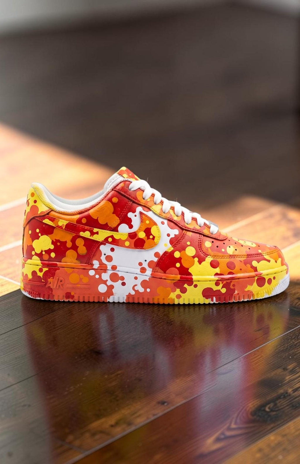 Custom Orange Splash Sneakers, Hand Painted Drip Shoes, Colorful Streetwear Sneakers