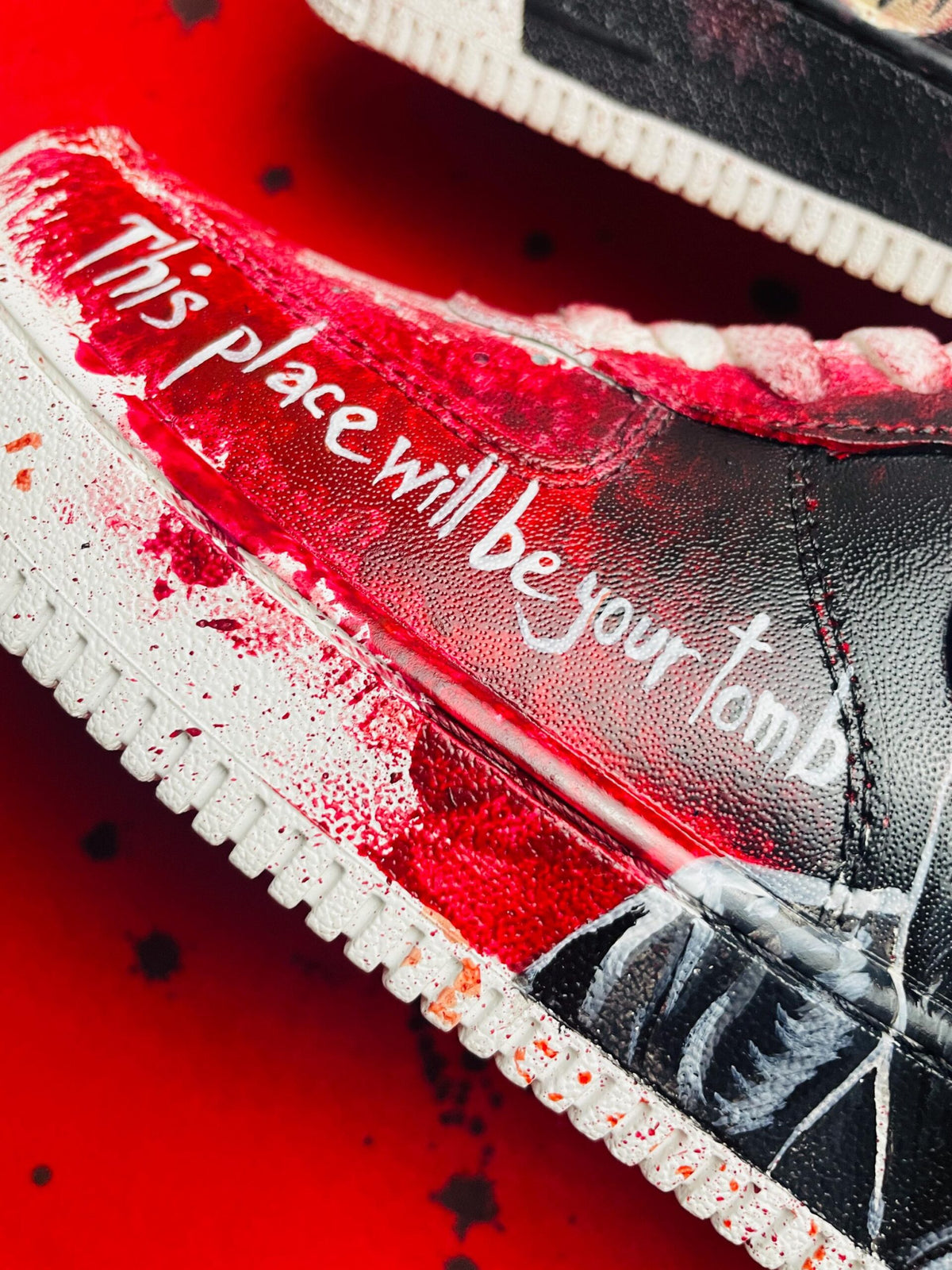 Custom Hand Painted AF1 Sneakers, Horror Skull Grim Reaper Shoes, Bloody Goth Halloween Art, Personalized Scary Movie Gift Men Women