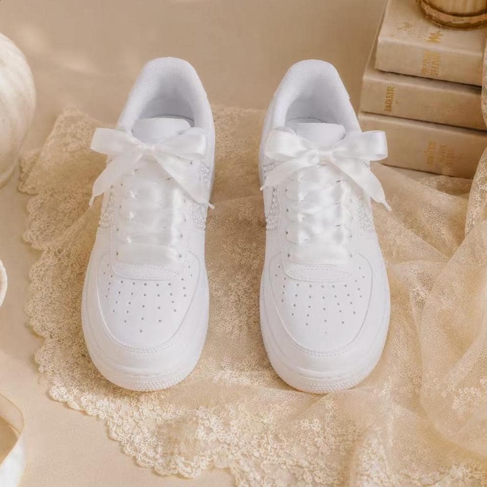 Custom Pearl Air Force One Wedding Sneakers, Personalized Bridal Sneakers, Pearl Shoes for Bride, Elegant Shoes, Prom Sneakers, Gift for Her