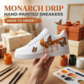 Butterfly Custom Sneakers, Hand Painted Shoes, Monarch Orange Drip, Artistic Footwear