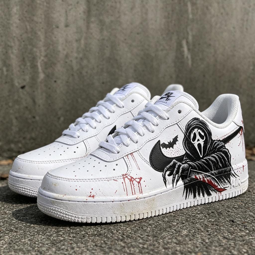 Custom Air Force 1 Shoe, Reaper Ghost Design, Hand Painted Streetwear Sneaker, Gothic Gift