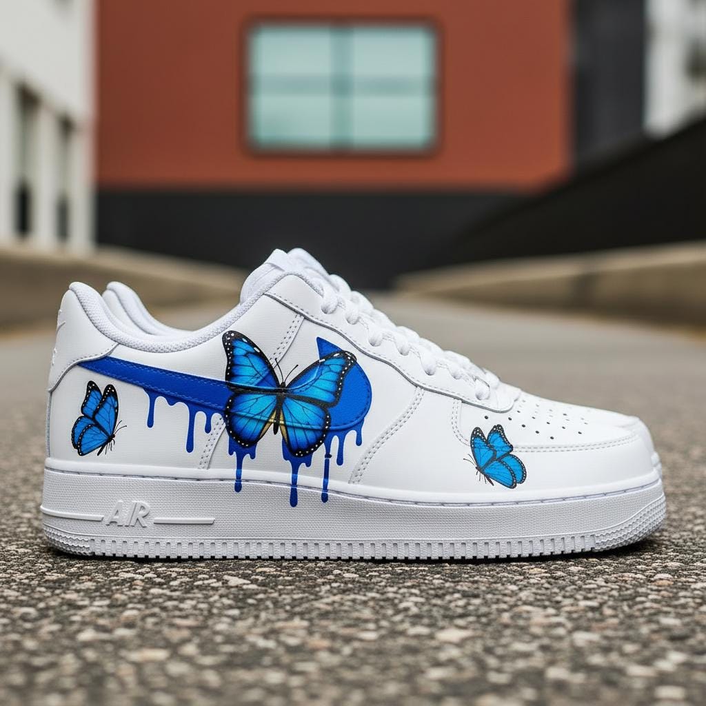 Butterfly Custom AF1, Hand Painted Orange Drip Sneakers, Custom Streetwear Shoes