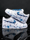 Custom Blue Paint Splatter Sneakers, Hand Painted White Shoes, Abstract Streetwear Sneakers, Personalized Shoes, Unique Gift for Him