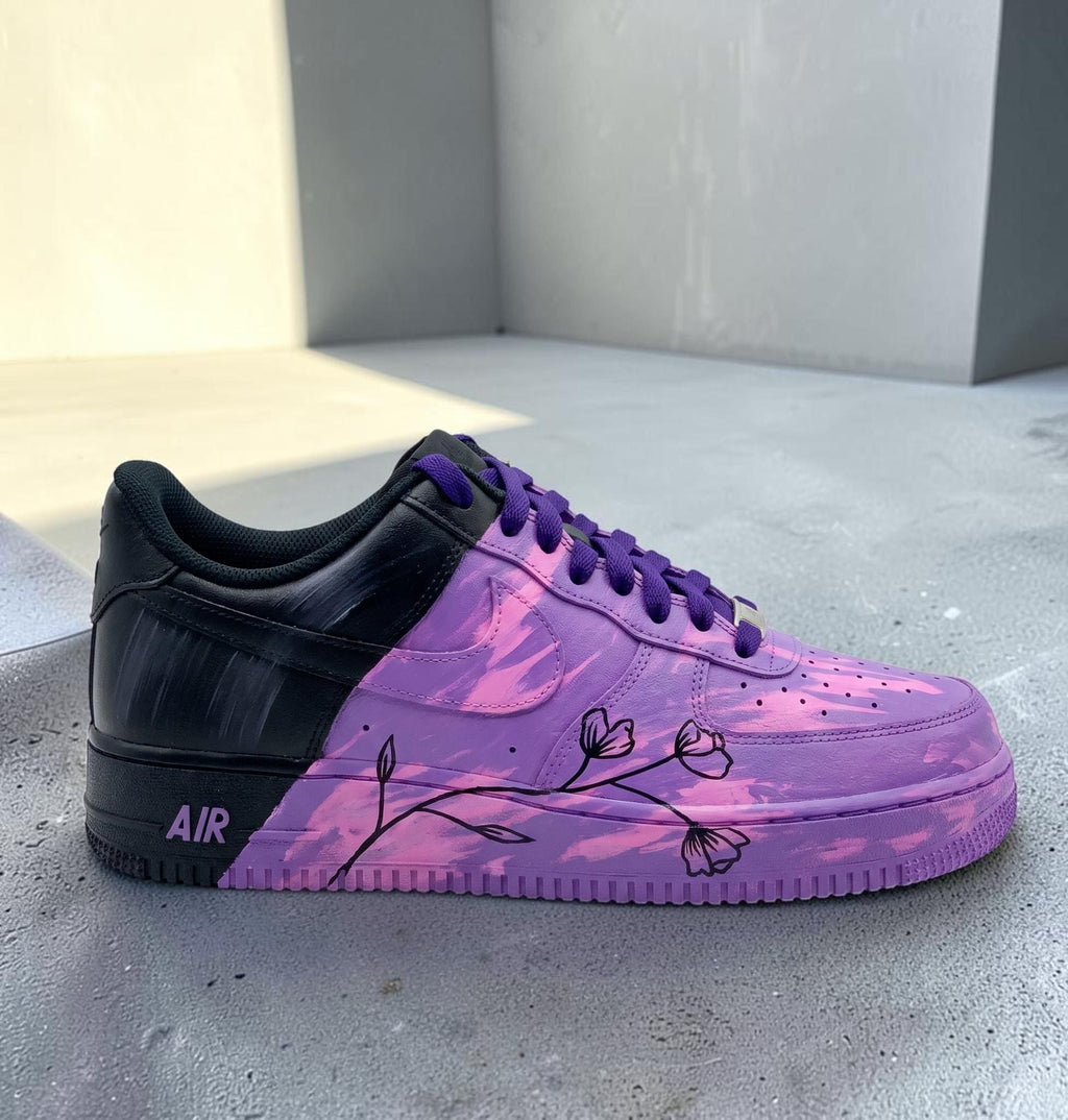 Custom Purple Floral Sneakers, Hand Painted Flower Shoes, Personalized Purple Shoes, Artistic Sneakers, Unique Streetwear Gift