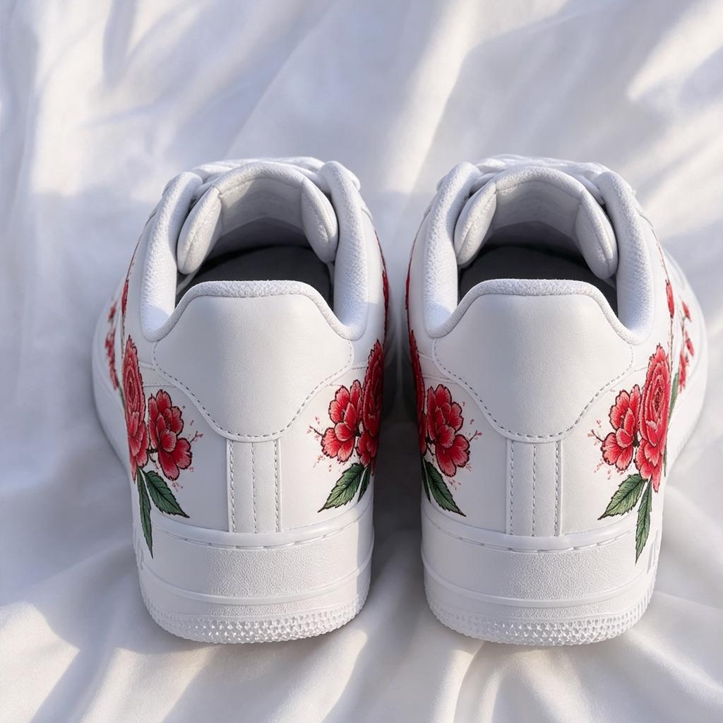 Custom Air Force 1, Red Floral Sneaker, Hand Painted AF1, Cherry Peony Shoe, Feminine Art Gift