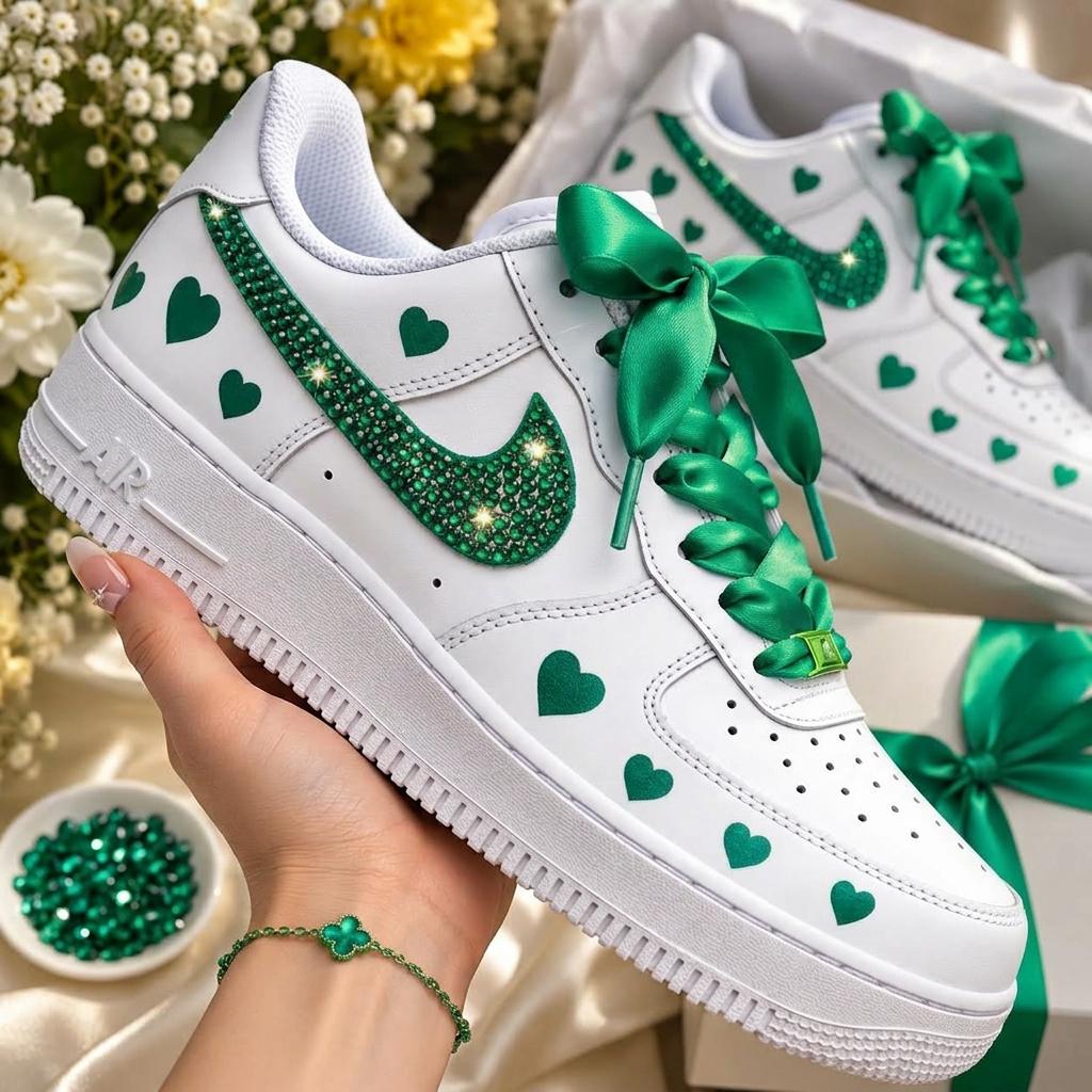 Yellow Custom Sneakers, Rhinestone Shoes, Heart Design, Hand Painted Sneakers, Gift for Her