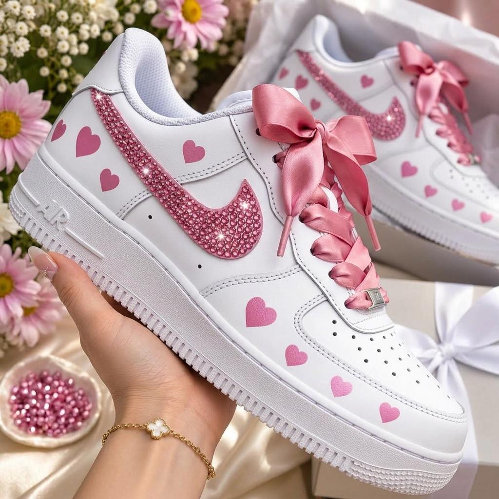 Yellow Custom Sneakers, Rhinestone Shoes, Heart Design, Hand Painted Sneakers, Gift for Her