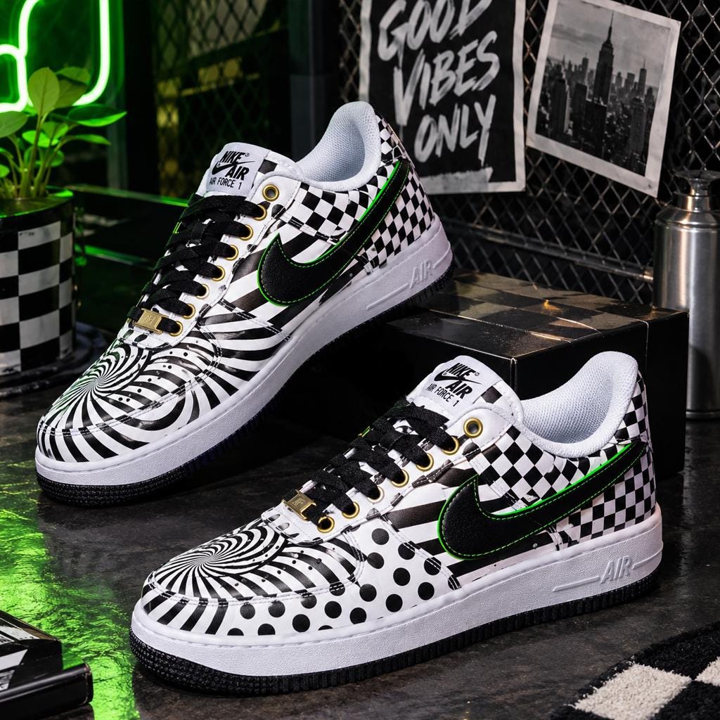 Custom White Air Force 1, Black&White Art, Hand Painted Sneakers,Streetwear Style,Geometric Lover Gift
