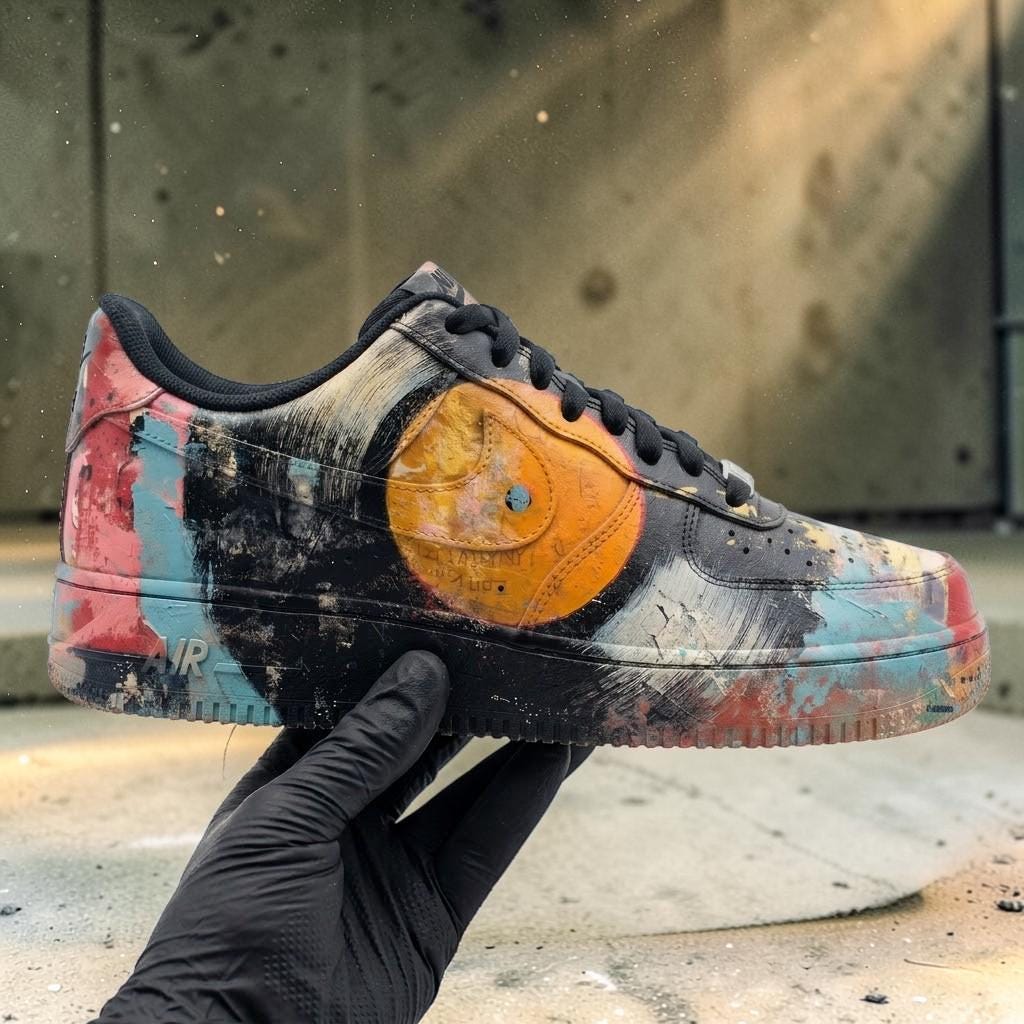 Custom Artistic Sneakers, Black Multicolor Paint Splatter Shoes, Streetwear Shoes, Unique Gift for Sneaker Lovers