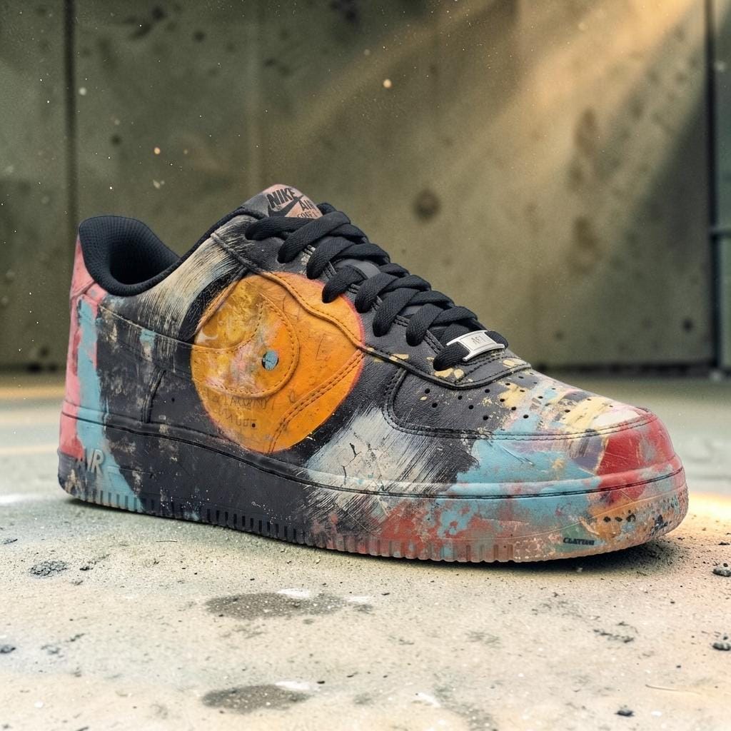 Custom Artistic Sneakers, Black Multicolor Paint Splatter Shoes, Streetwear Shoes, Unique Gift for Sneaker Lovers