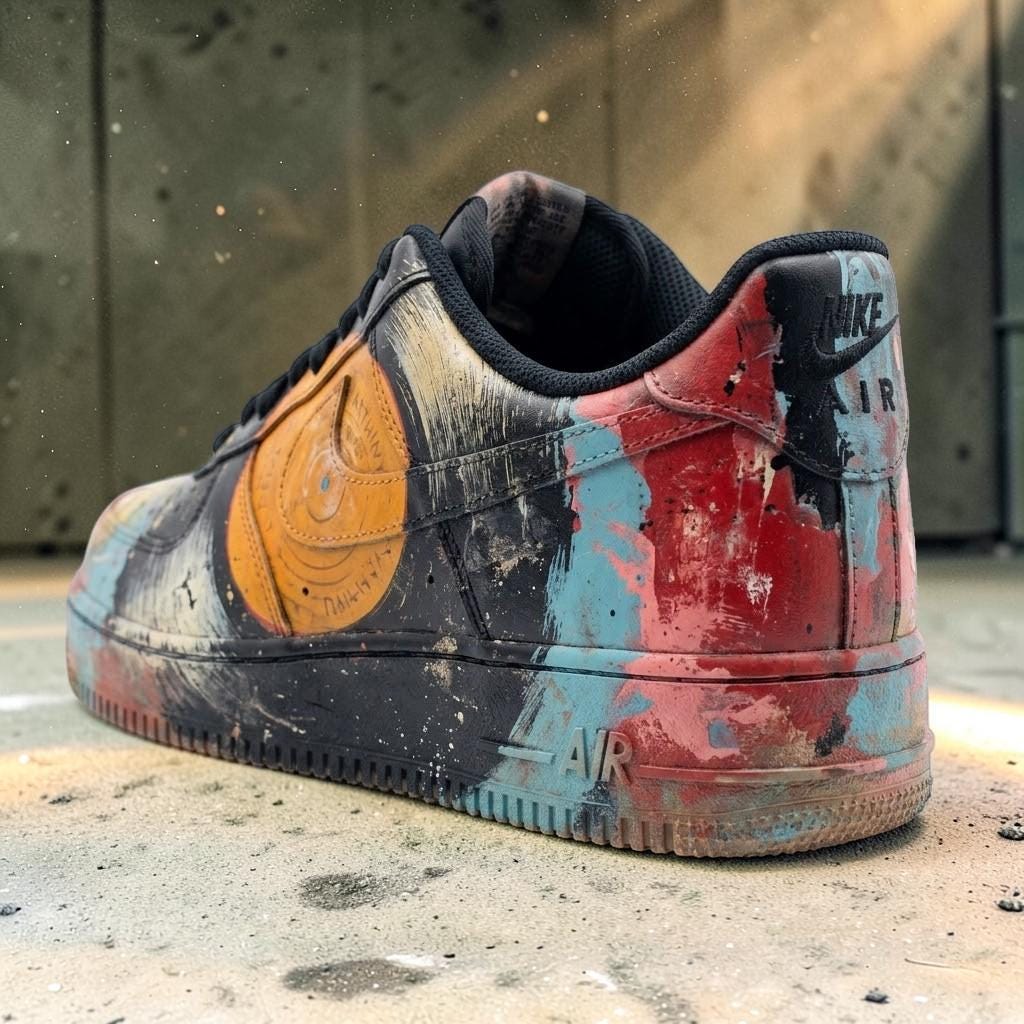 Custom Artistic Sneakers, Black Multicolor Paint Splatter Shoes, Streetwear Shoes, Unique Gift for Sneaker Lovers