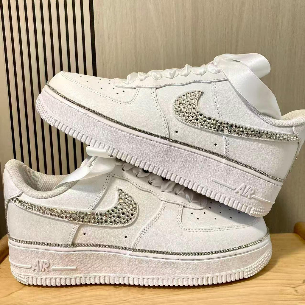 Custom Bride Silver Rhinestone Chain Trim Sneakers, Personalized Bride Rhinestone Sneakers, Bridesmaid and Best Man Gift, Prom Wedding Shoes
