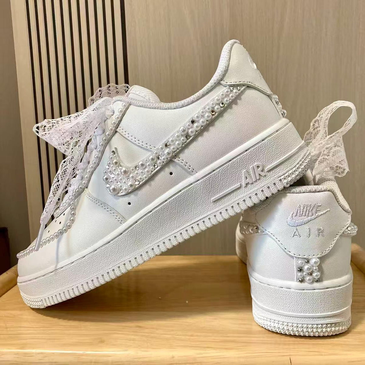 Custom Bride Pearl Edge & Silver Rhinestone Sneakers, Personalized Bride Pearl Sneakers, Bridesmaid and Best Man Gift, Prom Wedding Shoes