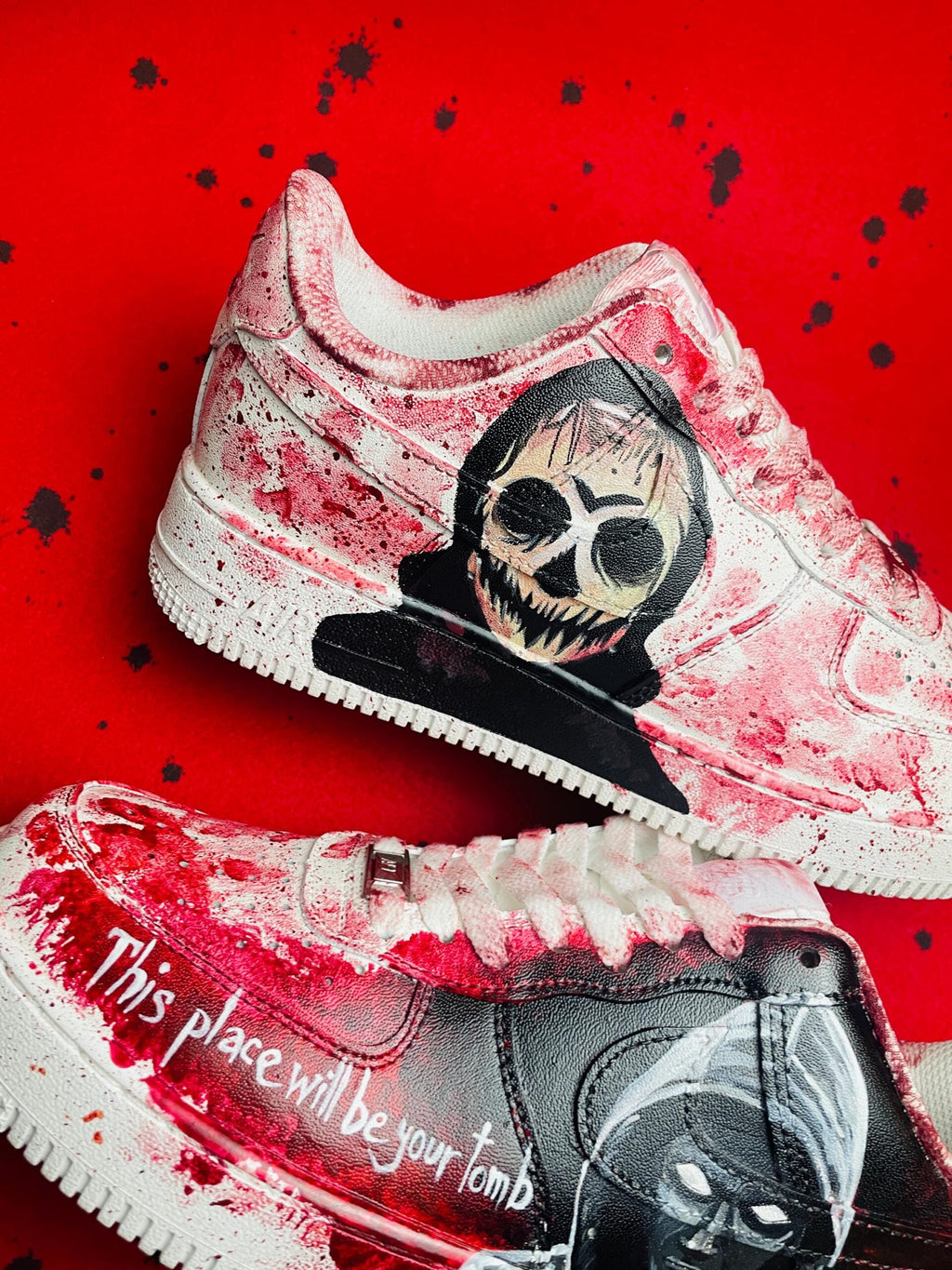 Custom Hand Painted AF1 Sneakers, Horror Skull Grim Reaper Shoes, Bloody Goth Halloween Art, Personalized Scary Movie Gift Men Women