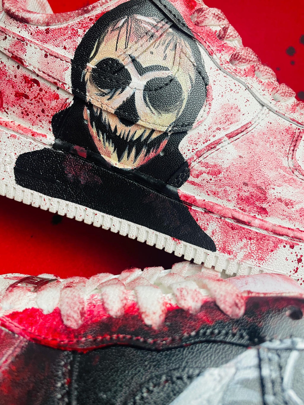 Custom Hand Painted AF1 Sneakers, Horror Skull Grim Reaper Shoes, Bloody Goth Halloween Art, Personalized Scary Movie Gift Men Women