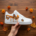 Butterfly Custom AF1, Hand Painted Orange Drip Sneakers, Custom Streetwear Shoes