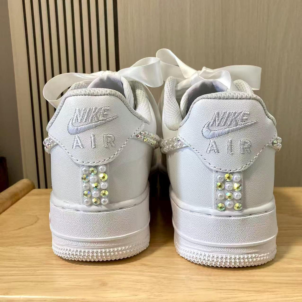 Custom Bride Pearl & Iridescent Rhinestone Sneakers, Personalized Bride Pearl Sneakers, Bridesmaid and Best Man Gift, Prom Wedding Shoes