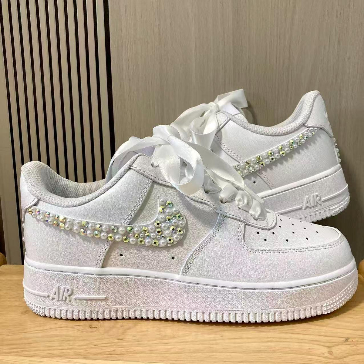 Custom Bride Pearl & Iridescent Rhinestone Sneakers, Personalized Bride Pearl Sneakers, Bridesmaid and Best Man Gift, Prom Wedding Shoes