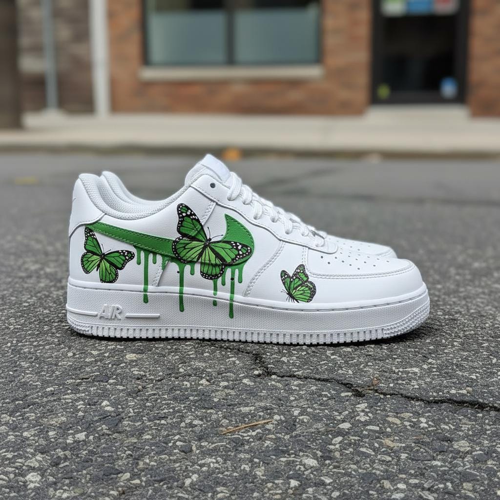 Butterfly Custom AF1, Hand Painted Orange Drip Sneakers, Custom Streetwear Shoes