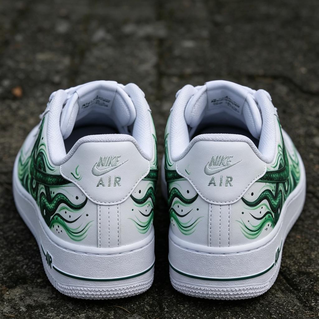Custom Air Force 1,Green Snake Hand Painted Sneakers, Personalized Streetwear Sneakers,Snake Design Art ,Gift For Men